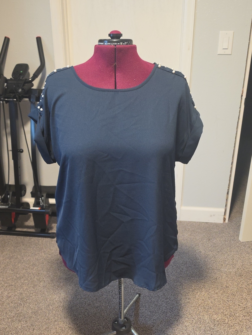 Pearl-Trim Short Sleeve Navy Tee 2 / 2x